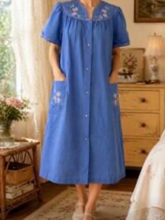 Penmans Dresses & Skirts - Women's Vintage Embroidered Retro House/Porch Dress sz XL - Royal Blue